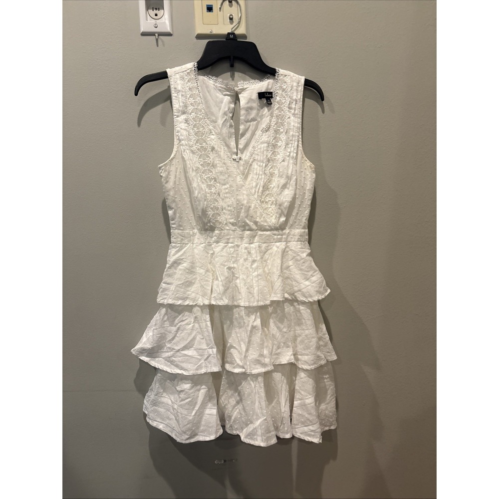 Lulu's True as Can Be Floral Ruffled Mini Dress white size Small White Burnout